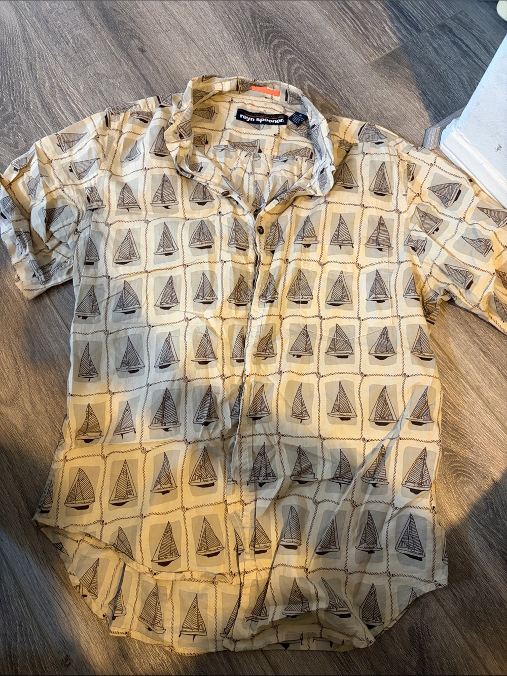reyn spooner Sailboat Print Short Sleeve Shirt - Cream/Tan/Brown